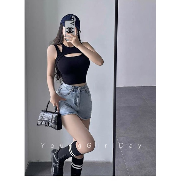 Áo Croptop Ba Lỗ MIRA.CLOSET, Dáng Ôm Body Khoét Ngực A5399