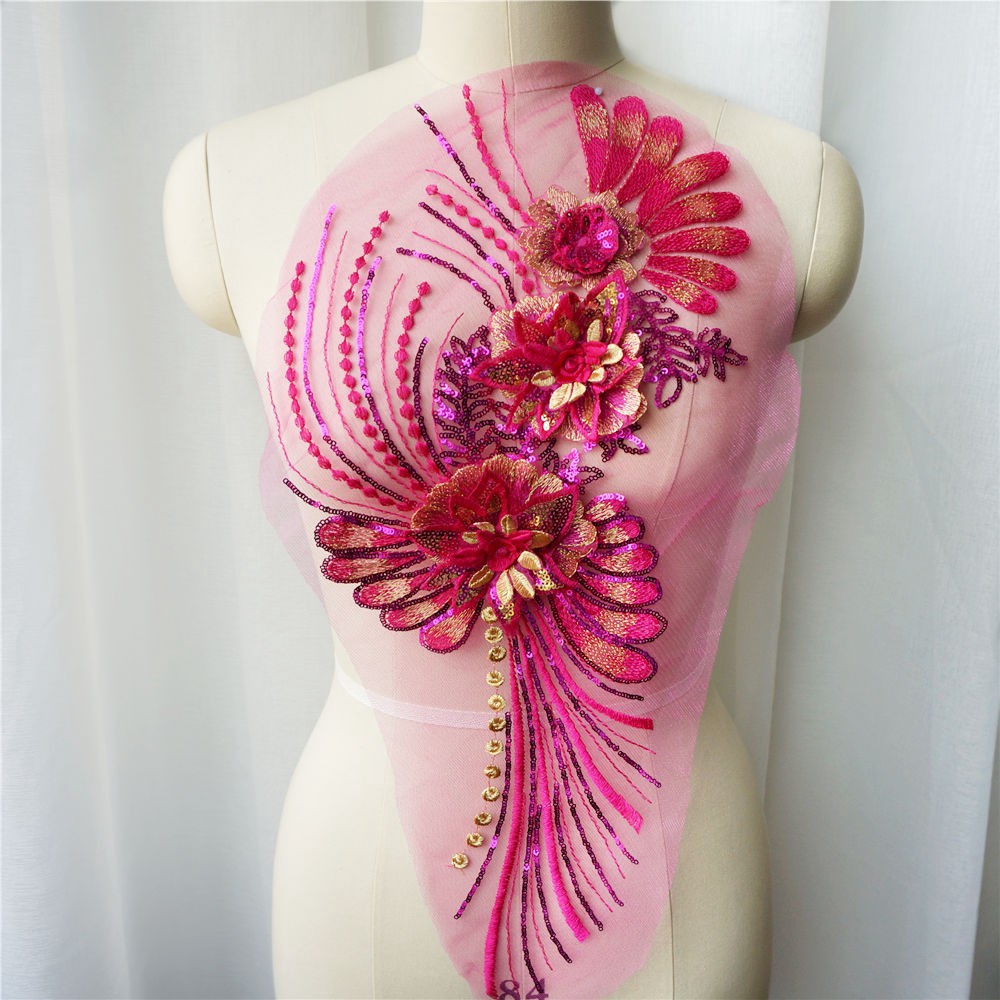 Miếng Vải Ren Thêu Hoa Đính Kim Sa Lông Vũ Cổ Áo Cưới Cho Cô Dâu