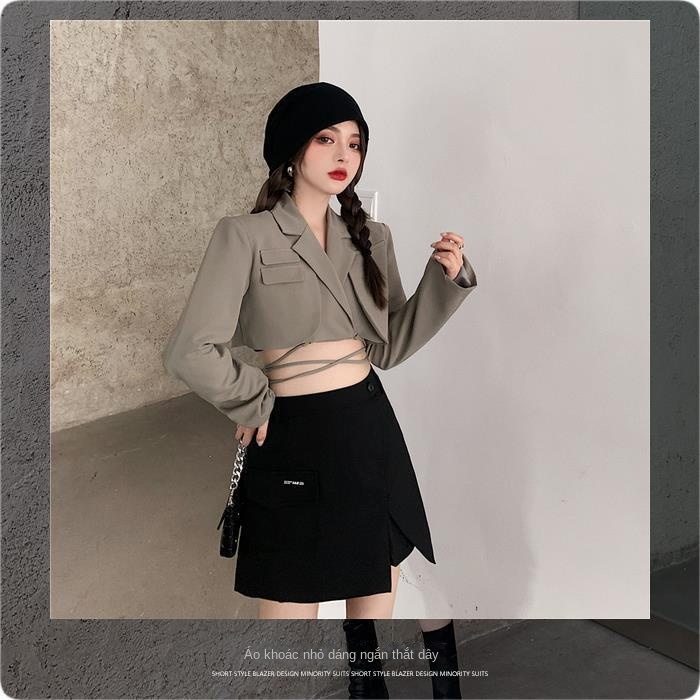 Áo Khoác Lửng Tay Dài Eo Cao Buộc Dây Phong Cách Retro Dành Cho Nữ