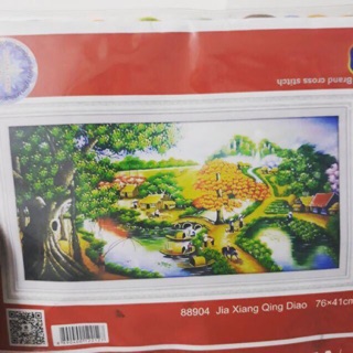 Tranh thêu chữ thập Phong Cảnh Đồng Quê 88904 76x41cm chưa thêu