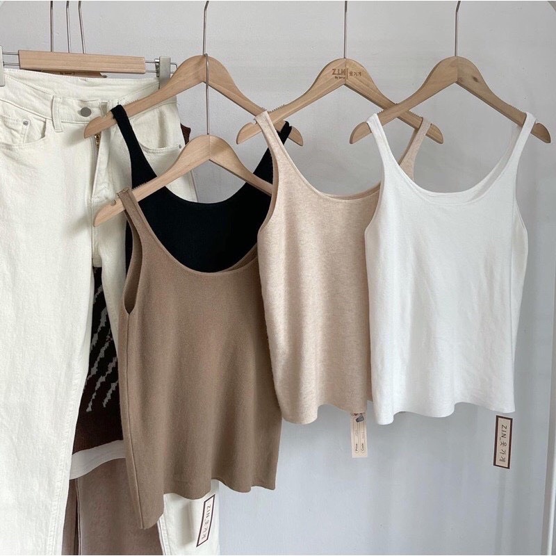 Áo 2 Dây Style Hàn Dáng Cộc Ba Lỗ Chất Len Quảng Châu, Áo 2 dây len trơn vintage dễ phối đồ