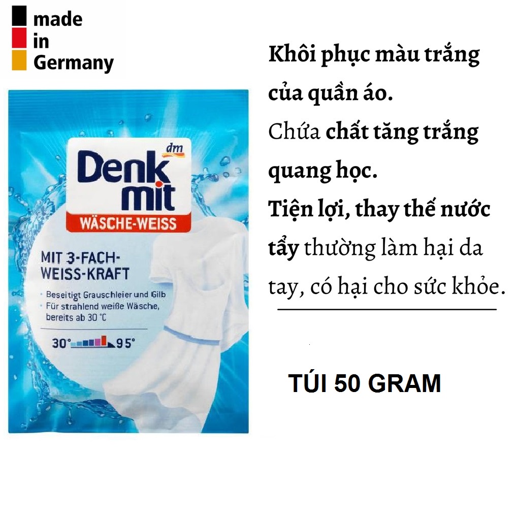 Bột tẩy trắng quần áo Denkmit siêu sạch chính hãng Đức, không mùi không gây hại da tay hiệu quả gấp ba lần