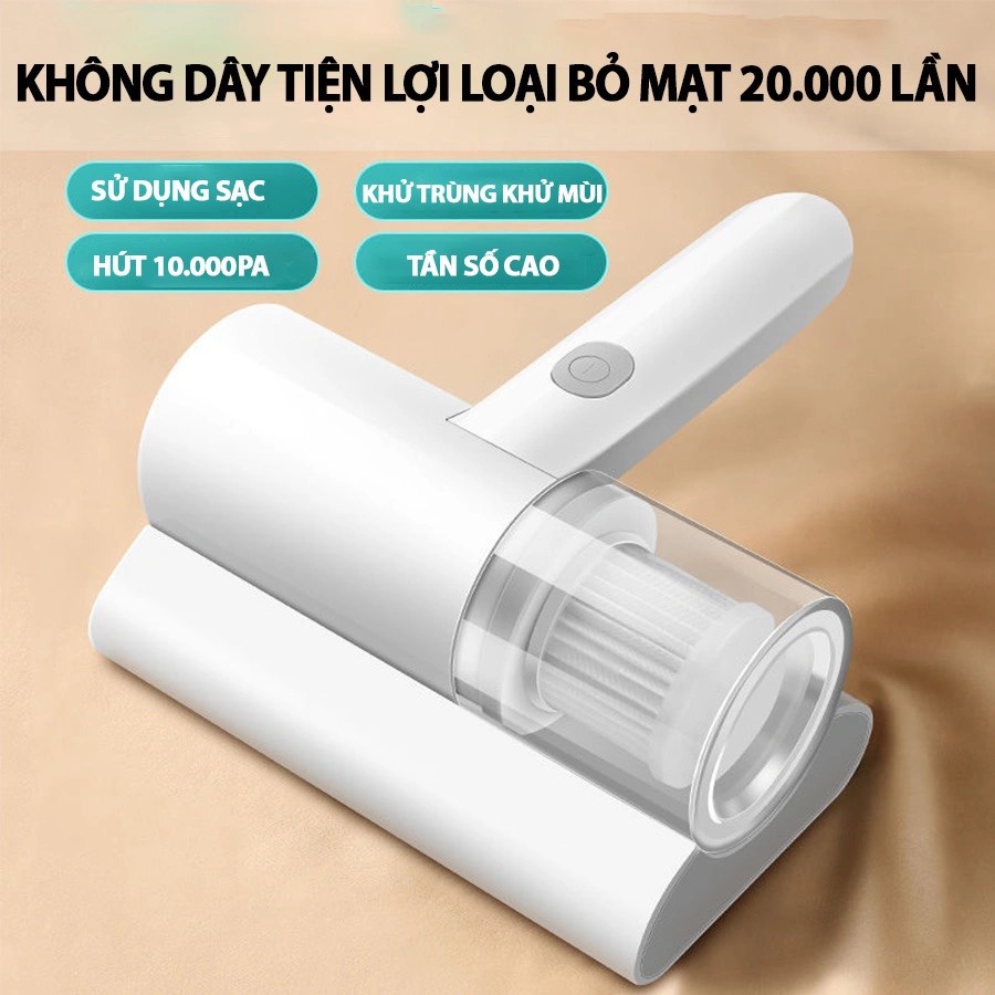 Máy hút bụi mini , hút bụi giường nệm chăn ga nệm sofa - Máy hút bụi mịn không dây sạc pin, có tia UV khử khuẩn.