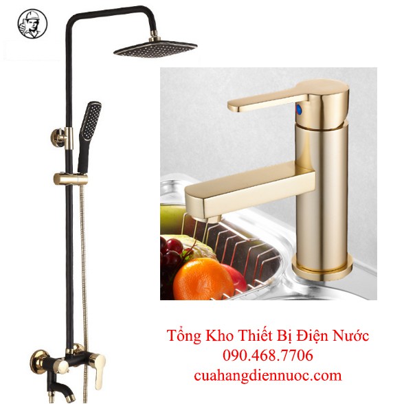 Combo bộ sen cây tắm kèm vòi chậu lavabo vàng đen cao cấp SC07-SNL23