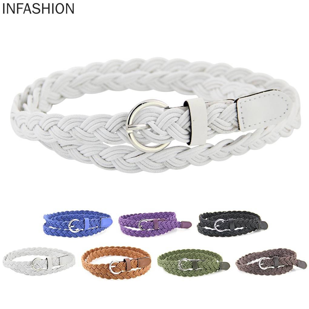 Thắt lưng da PU dạng bện màu kẹo độc đáo cho nữ