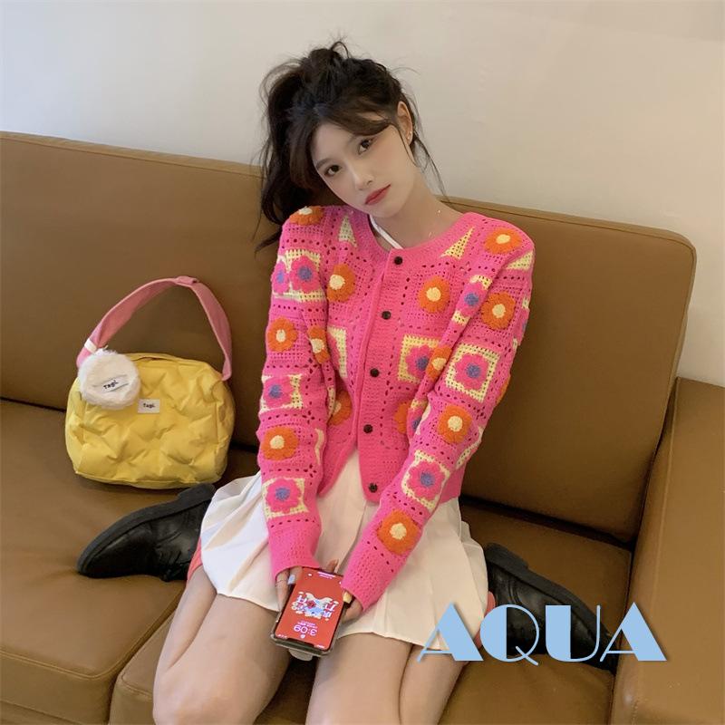 Anana Áo Khoác Cardigan Dệt Kim Dài Tay Cài Nút In Hoa Xinh Xắn Cho Nữ