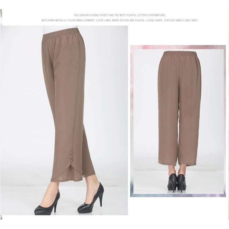 Q1411 Quần ống rộng nữ dài mắt cá vải chiffon hè mát cho người trung tuổi cao cấp hàng nhập