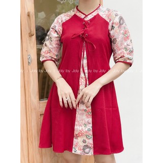 Đầm Gấm Xẻ Vàng /Đầm Gấm Xẻ Đỏ