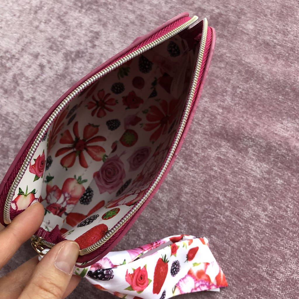 Túi mỹ phẩm Estee Lauder hồng tím khóa vải nơ hoa