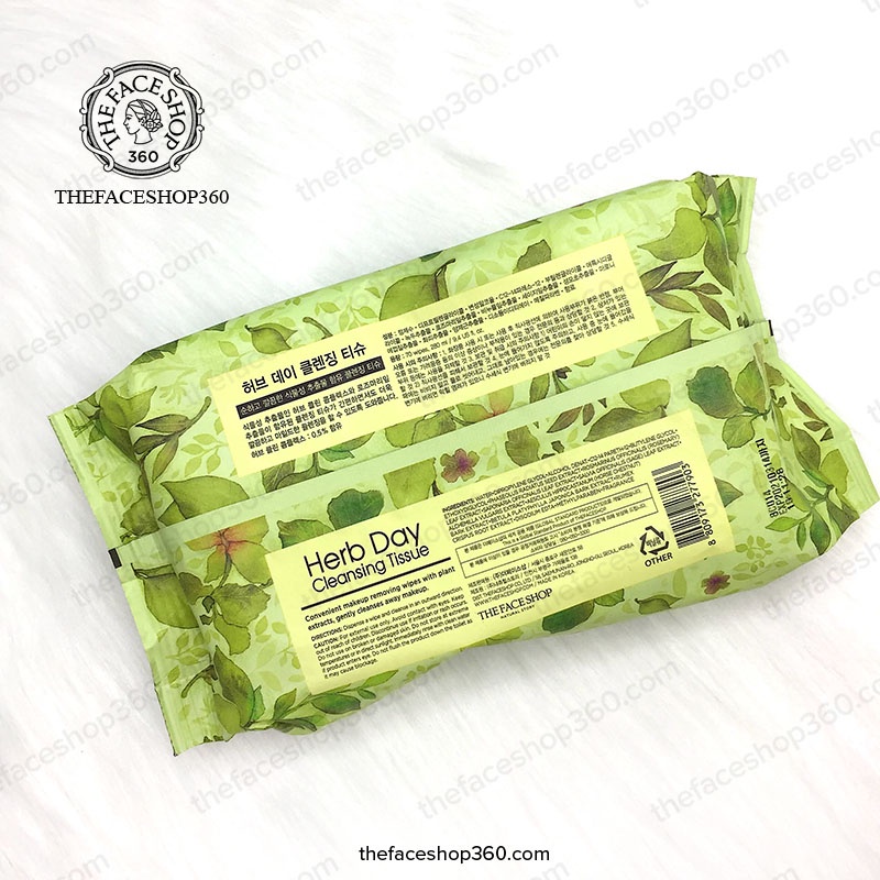 Khăn giấy ướt tẩy trang Herb Day Cleansing Tissue The Face Shop