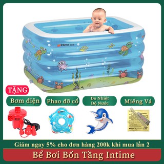 [Tặng Phao Bơi Đỡ Cổ] Bể Bơi Cho Bé 4 Tầng Intime, Kèm Đo Nhiệt Độ Nước, Miếng Vá, Cỡ Lớn,Loại Dầy, 4 Tầng