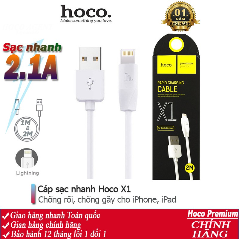 Cáp sạc nhanh Hoco X1 chống rối 2.1A cho iPhone, iPad dây dài 1m, 2m - Chính hãng