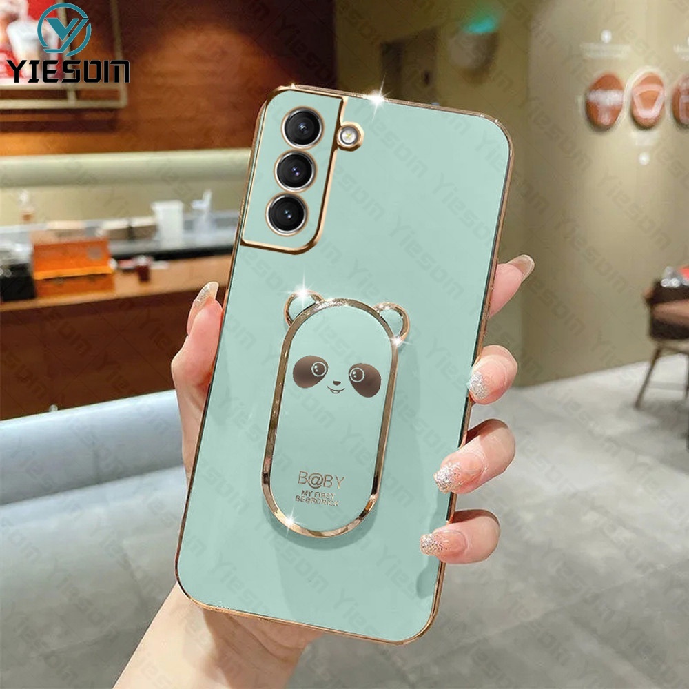 Ốp Điện Thoại Silicon Mềm Có Giá Đỡ Hình Vuông Mạ Màu Hoạt Hình Cho Samsung Galaxy S22 S21 Ultra S22 Plus S21 FE S21+