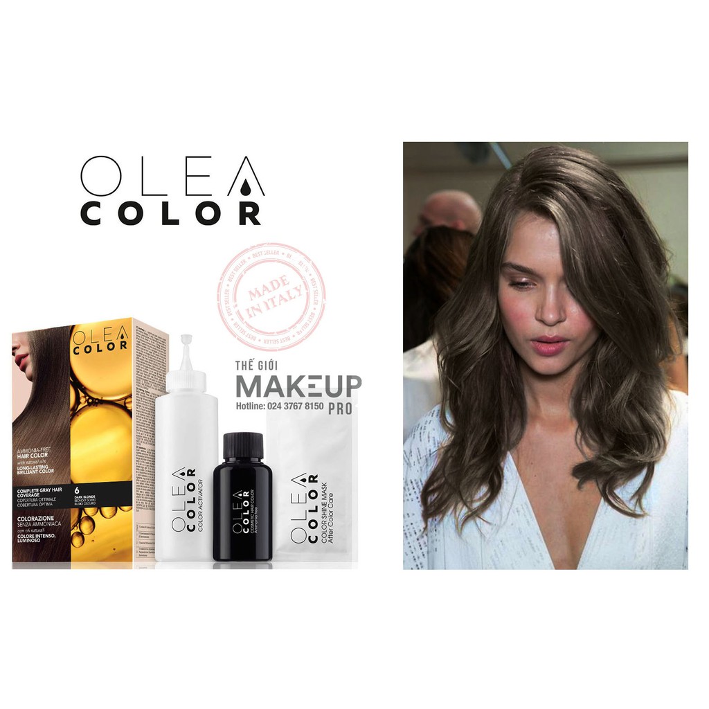 [Vàng sậm] Kem nhuộm dưỡng tóc không Amoniac Olea Color ITALY Màu 6 Dark Blonde