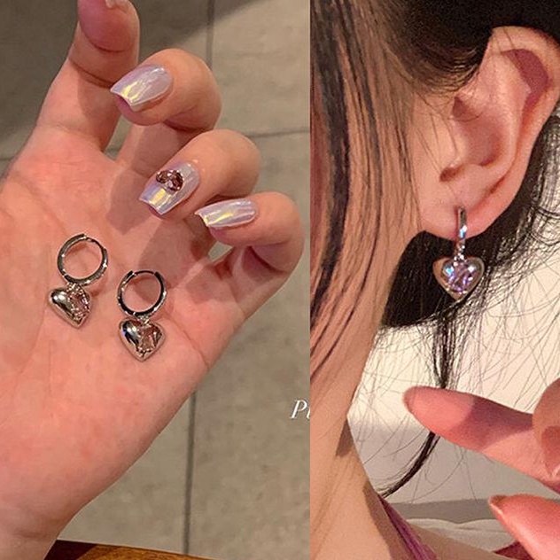 Khuyên Tai Hình Trái Tim Đính Đá Zircon Màu Hồng Phong Cách Ngọt Ngào Cá Tính Thời Trang Mới Cho Nữ