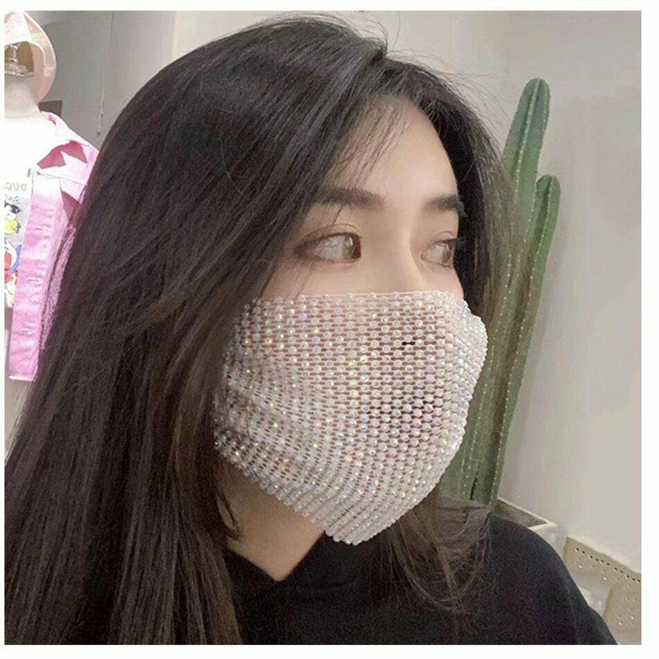 [Hàng mới về] Khẩu trang co giãn đính kim cương giả thời trang cho nữ