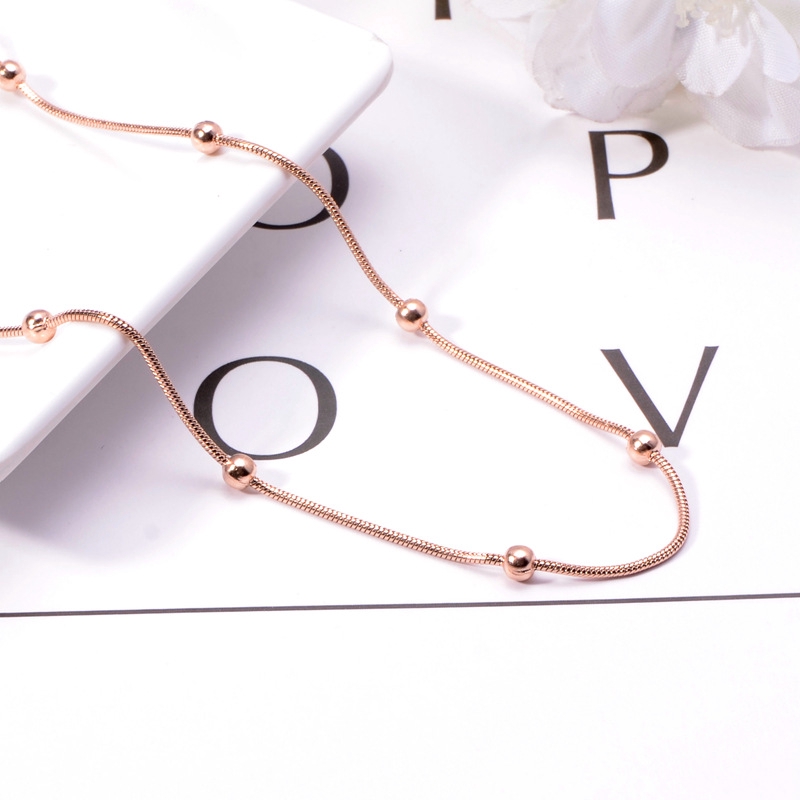 Dây chuyền thép titan mạ vàng hồng 18k đính hạt tròn phong cách âu mỹ chống thấm nước chống dị ứng không phai màu