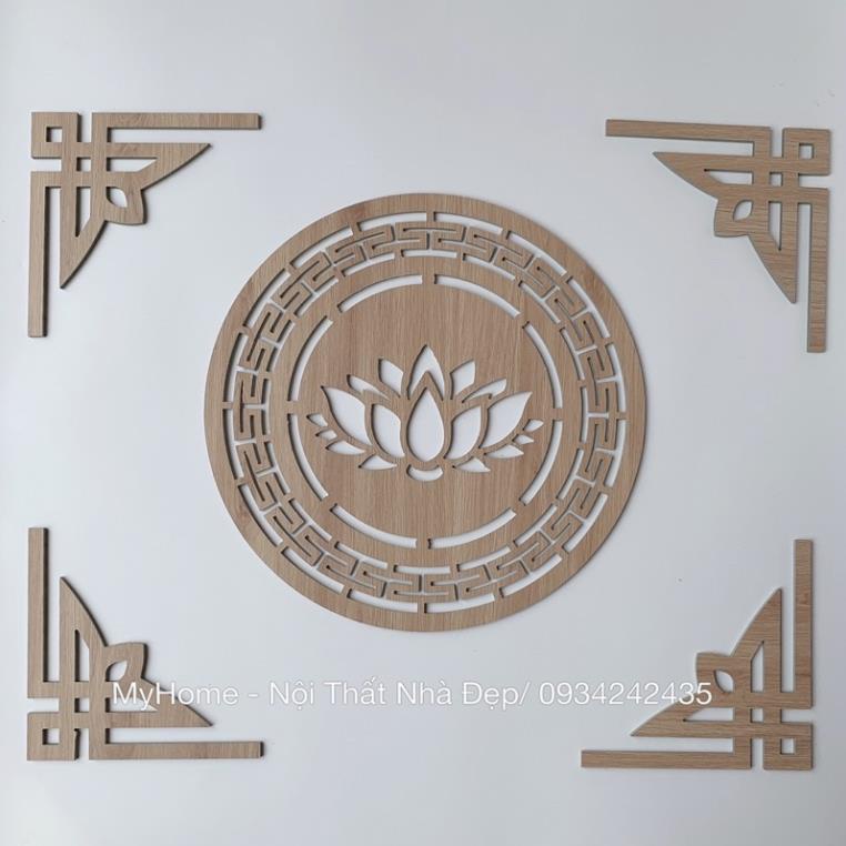 Bộ chữ Phúc, hoa sen, hoa văn trang trí bàn thờ gỗ MDF Thái Lan chống ẩm màu Vàng sồi .