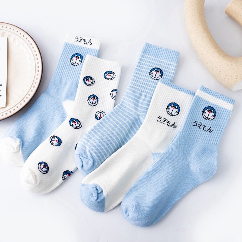 Tất Cao Cổ Trắng Xanh Doremon Doraemon