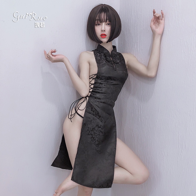 Sườn xám gợi cảm đan dây hông anime sexy quyến rũ cosplay cổ trang Trung Hoa gấm đen trắng mềm mịn BIKI HOUSE N781 - HCM | BigBuy360 - bigbuy360.vn