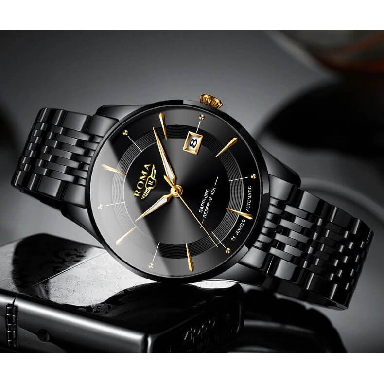 [FREE SHIP] Đồng hồ nam ROMA kim cương đen dây thép, kim loại không gỉ mặt đen nam tính(ảnh thật) | BigBuy360 - bigbuy360.vn