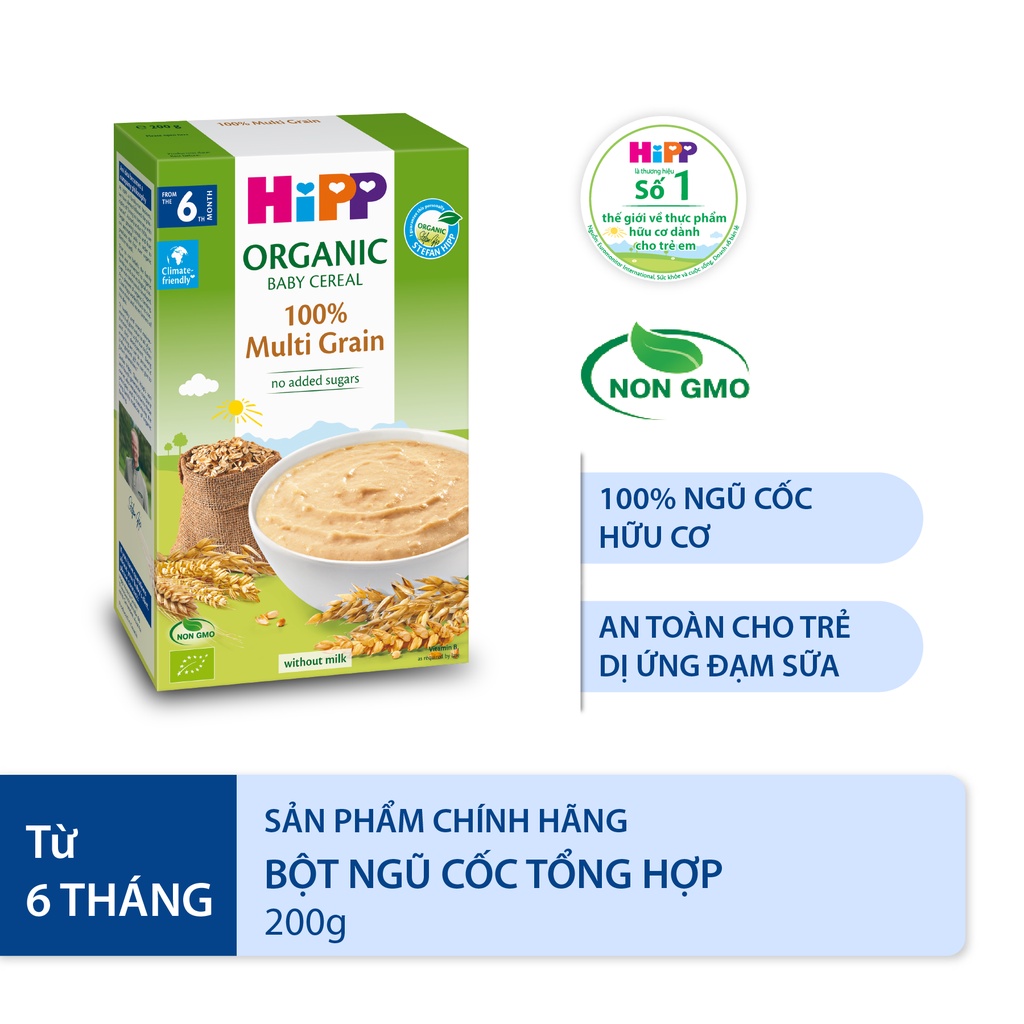 Combo 3 bột ăn dặm không chứa sữa HiPP 100% ngũ cốc hữu cơ cho trẻ từ 4 tháng tuổi