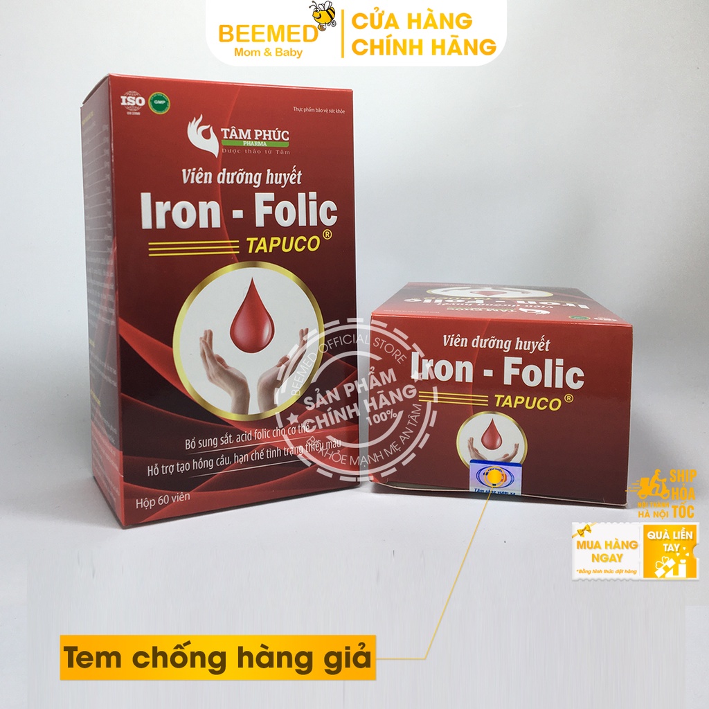 Vitamin cho mẹ bầu và sau sinh- Viên sắt bổ máu - Dưỡng huyết Iron Folic hộp 60 viên từ sắt hữu cơ và acid folic