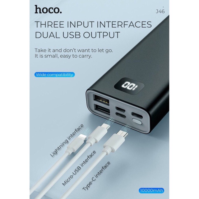 Pin sạc dự phòng Hoco J46 10000mah 2 cổng USB 2.0A màn hình led