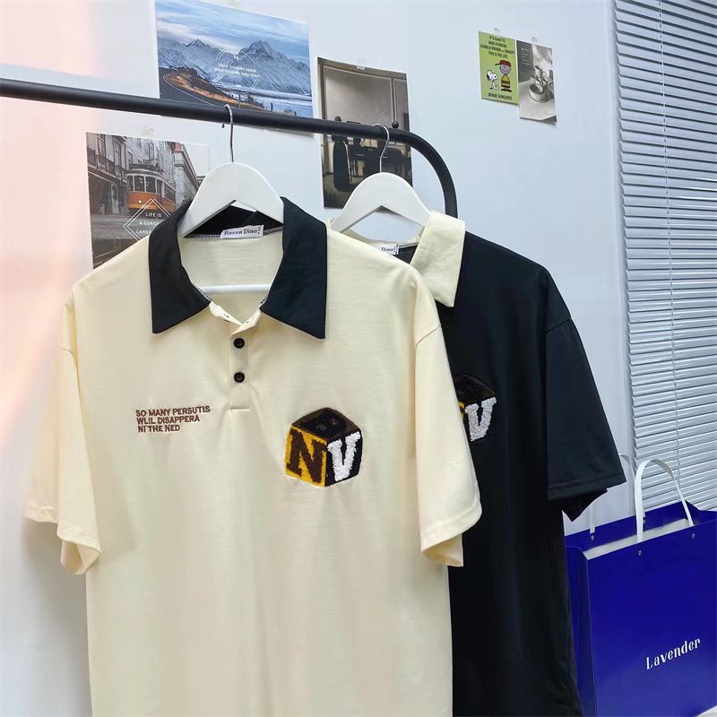 Áo Thun Polo Cotton Ngắn Tay Thêu Họa Tiết Vintage Thời Trang Cho Nam