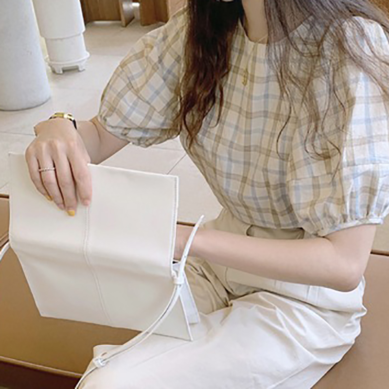 IELGY Áo Sơ Mi Tay Phồng Cổ Tròn Họa Tiết Kẻ Sọc Đơn Giản Ngọt Ngào Cho Nữ