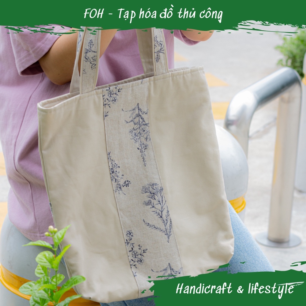 Túi Tote vải có khóa nhiều ngăn Pillowy họa tiết FOH