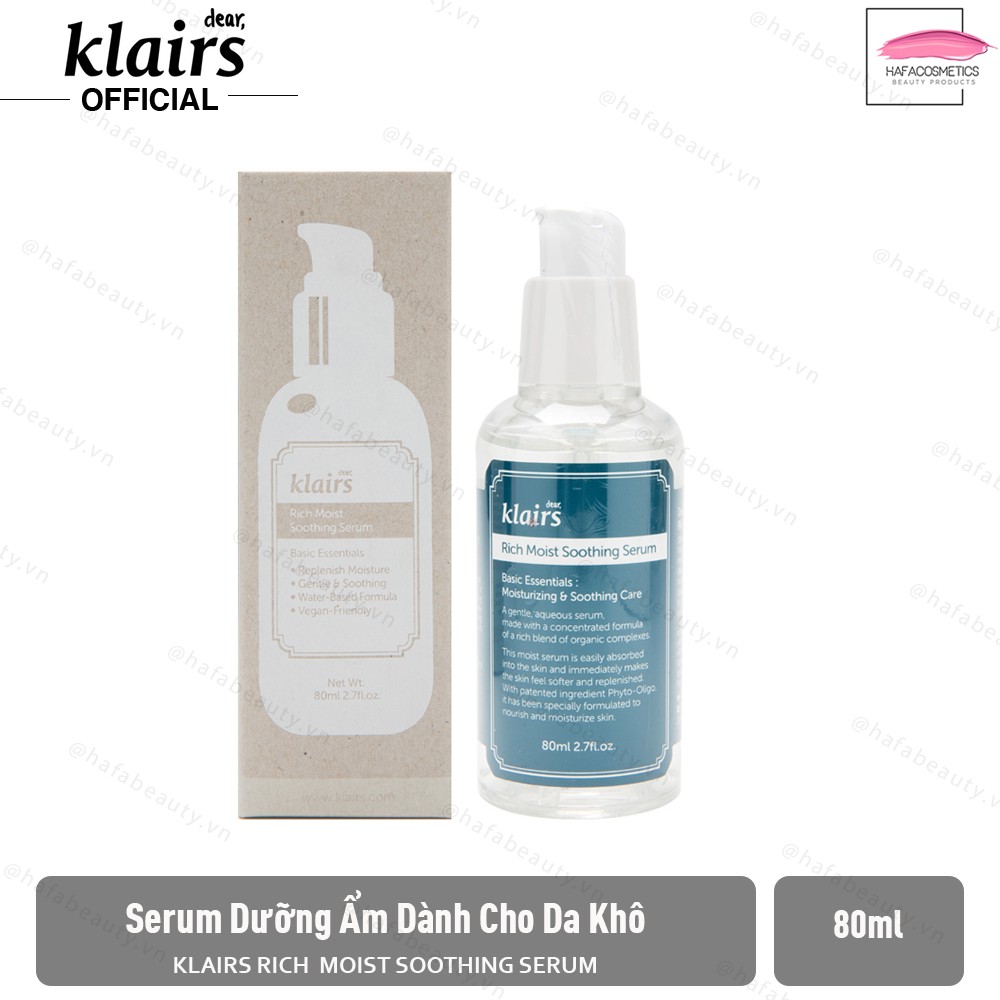 Serum dưỡng ẩm sâu dành cho da khô, mất nước Klairs Rich Moist Soothing Serum 80ml