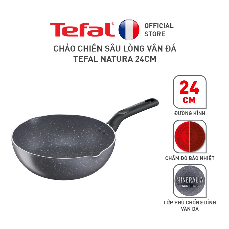 [Mã LIFEHL1505 giảm 12% đơn 250K] Chảo chiên sâu lòng vân đá Tefal Natura B2266495 24cm