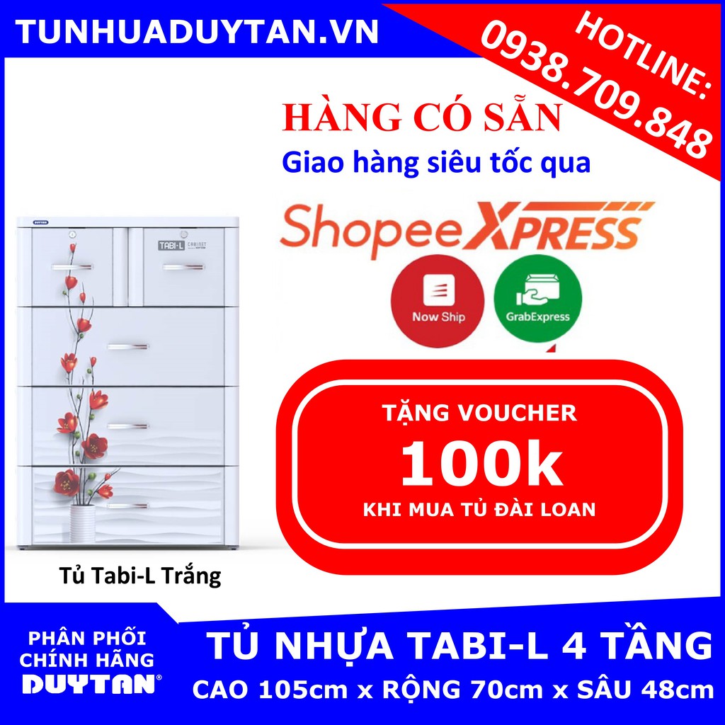 [ Hàng Có Sẵn] Tủ nhựa Duy Tân TABI L 4 tầng - Tặng kèm voucher 100k khi mua tủ nhựa đài loan