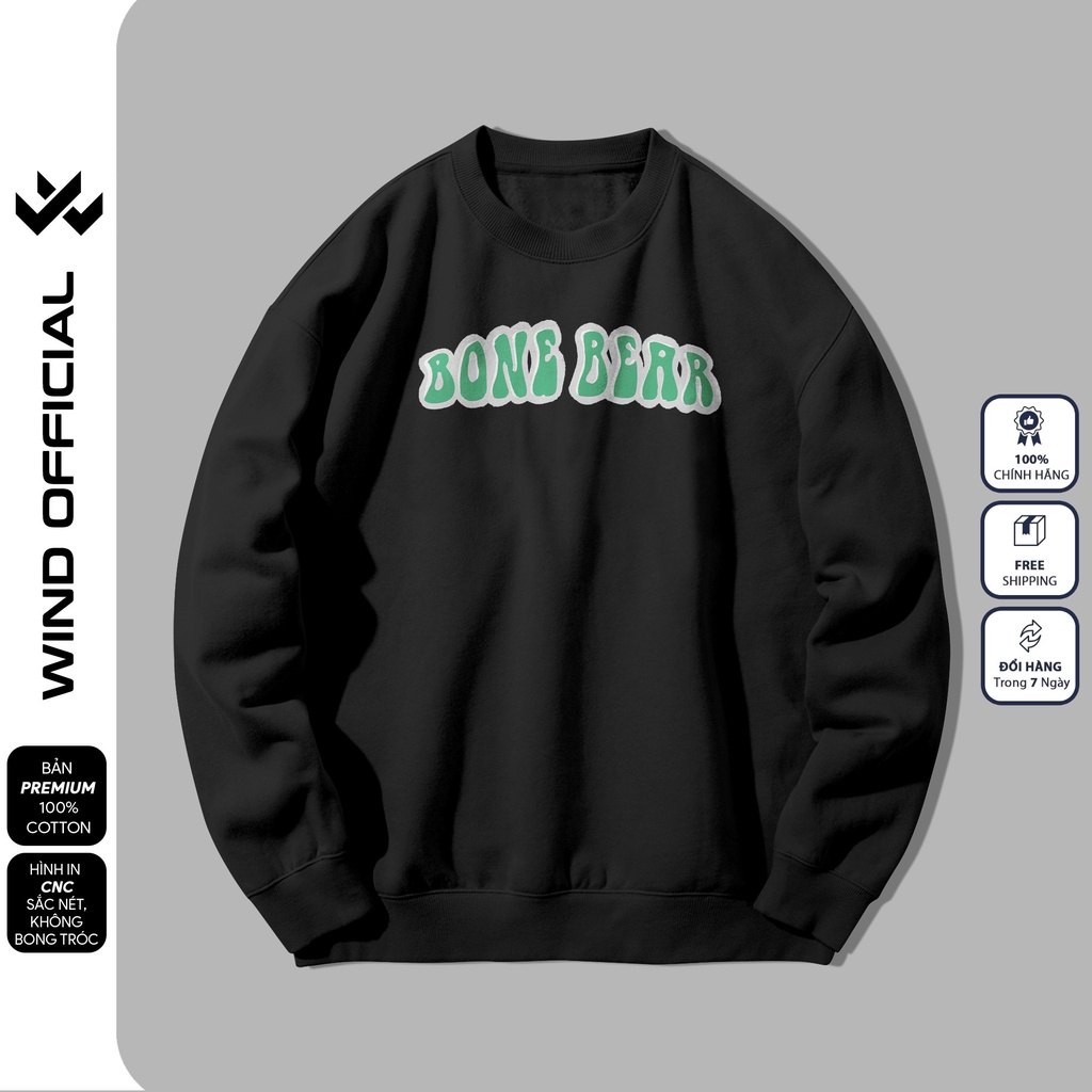 Áo sweater form rộng WIND unisex Bone Bear oversize tay dài thời trang nam nữ ulzzang