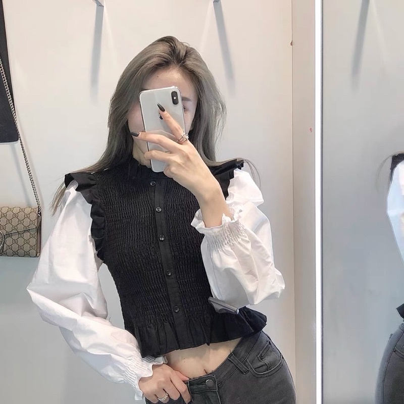 Áo Zara dài tay đen trắng