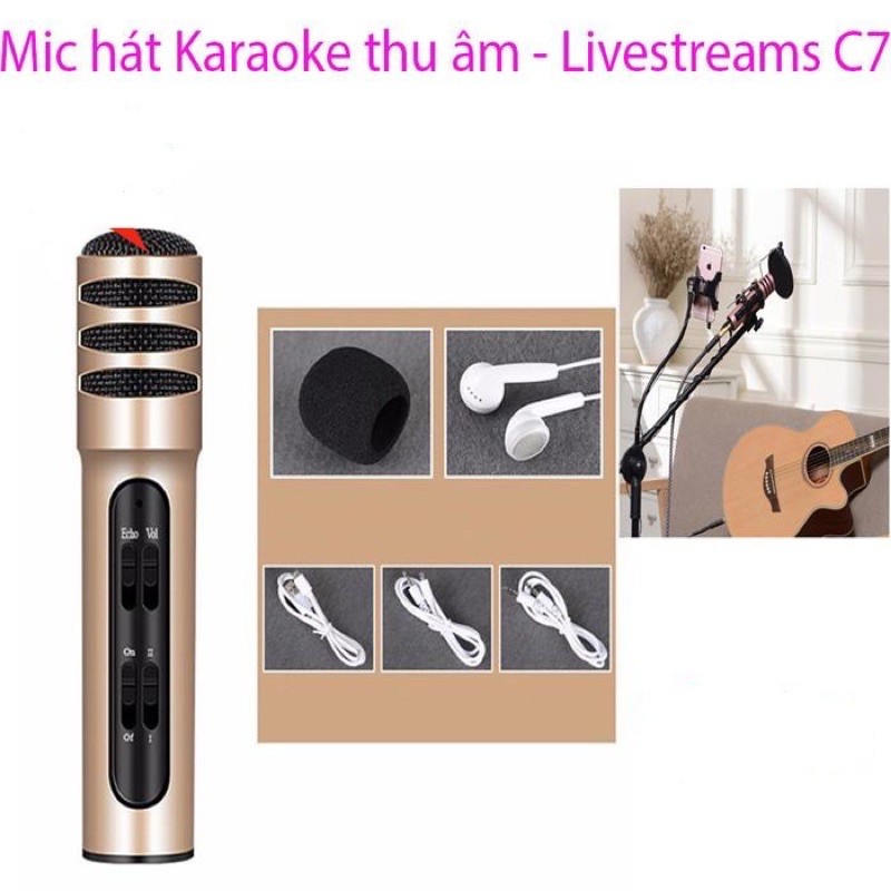 Micro Livestream C7 Loại 1,Thu Âm Hát Karaoke Livestream 3 in 1 - Chính hãng - Bh 12 tháng
