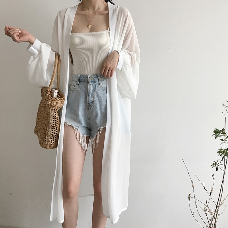 SUXI Áo Khoác Cardigan Chiffon Dáng Dài Chống Nắng Thời Trang Hàn Quốc Cho Nữ