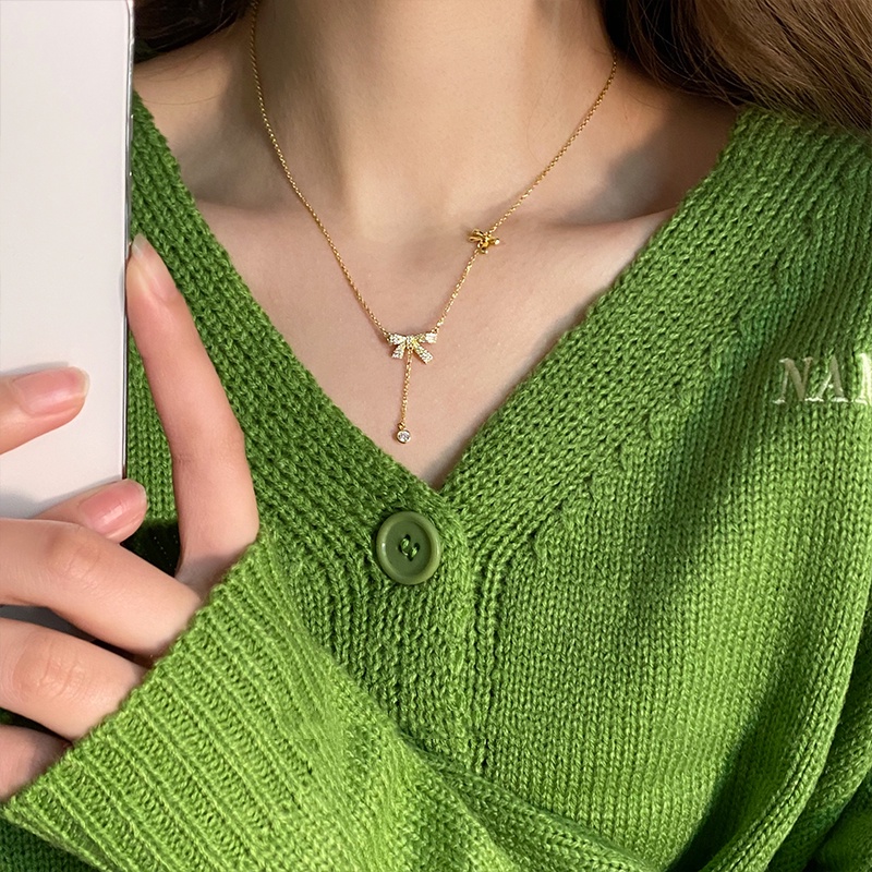 Vòng cổ Mặt Nơ Tua Rua Đính Đá Pha Lê Ngọt Ngào Phong Cách Hàn Quốc Dành Cho Nữ