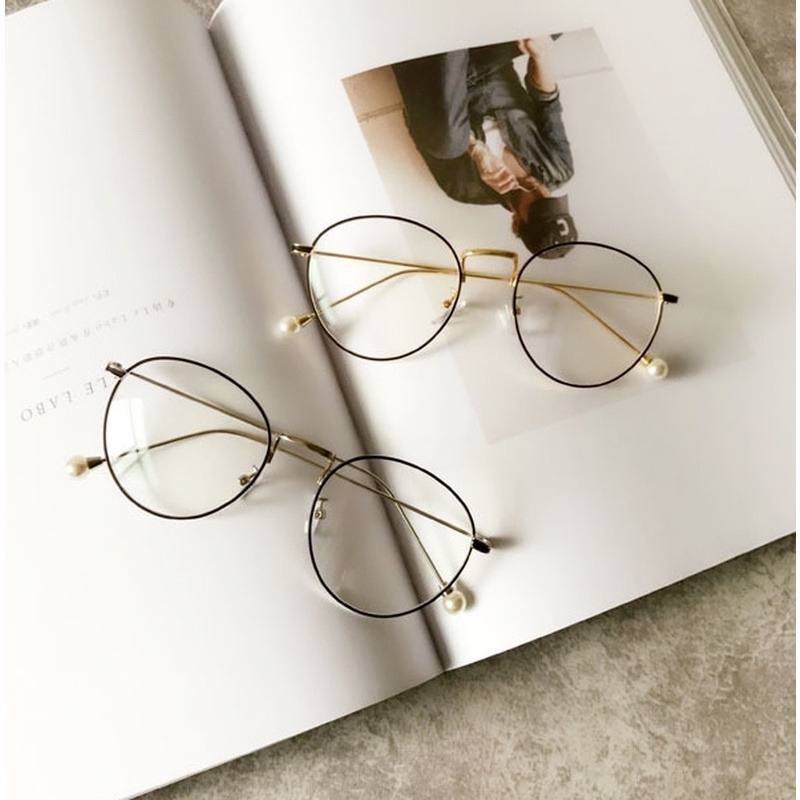 (KIQI-FASHION) COD Kính Chống Bức Xạ Gọng Tròn Bằng Kim Loại Ánh Sáng Xanh Thời Trang Cho Nữ