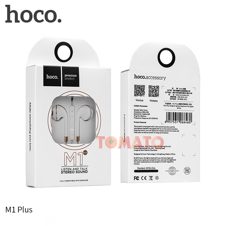 Tai Nghe Hoco M1 Plus Jack 3.5mm , Tai Nghe Chính Hãng Cho IPhone 5/6/6s/6/plus/6s plus - Phụ Kiện Tomato