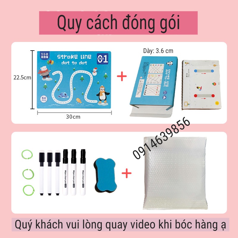 Đồ chơi giáo dục sớm cho bé Tập tô vẽ nối chữ, số có thể xóa được - Tập tô vẽ thông minh Montessori