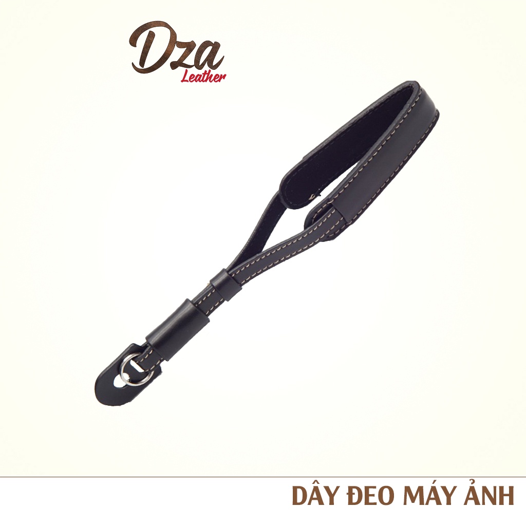 Dây đeo máy ảnh cổ tay da bò handmade dài 19cm dùng cho DSLR, compact Dza leather 3 màu lựa chọn