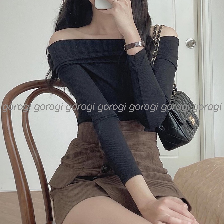 Áo len nữ trễ vai kiểu hàn quốc GOROGI, áo len tăm cao cấp mỏng dài tay sweater thiết kế | BigBuy360 - bigbuy360.vn