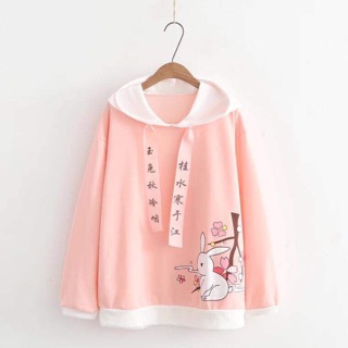 Áo Hoodie thỏ và hoa anh đào