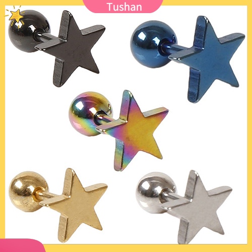 1 Cặp Bông Tai Hợp Kim Họa Tiết Ngôi Sao Năm Cánh Cho Nam Và Nữ