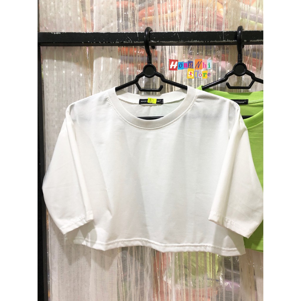 Áo Croptop Trơn Màu Trắng Tay Lửng Form Rộng Oversize Ulzzang - MM