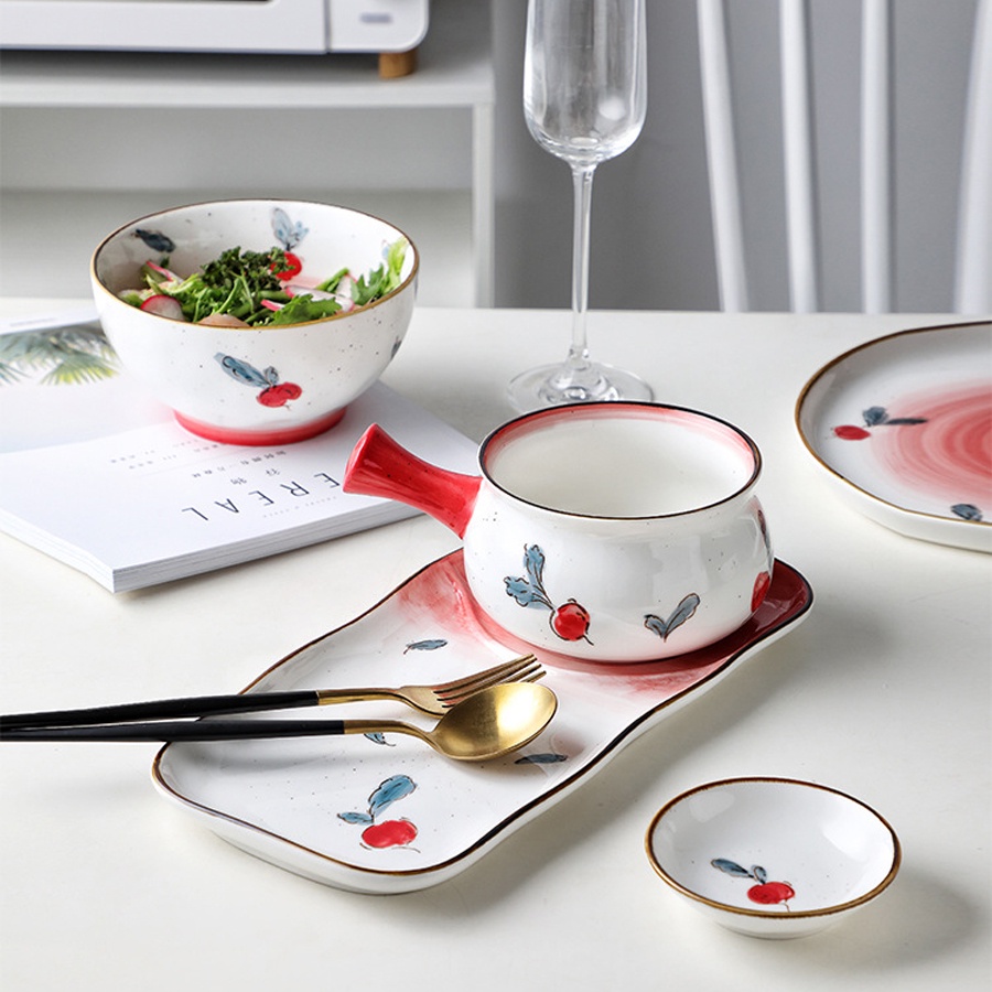 Bát ăn cơm, bát ăn dặm, bát gia vị-thìa họa tiết củ cải đỏ đáng yêu