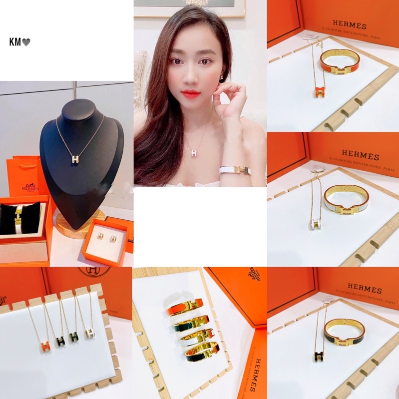 Bộ vòng cổ,khuyên tai,lắc tay.titan chữ H khônng han dỉ hàng vip không bay màu