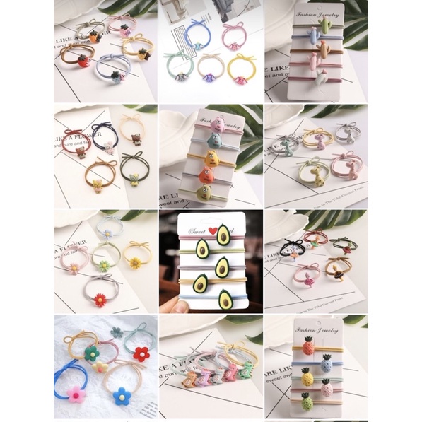SET 30-50 SỢI THUN CỘT TÓC NHIỀU MẪU CUTE, MIX MẪU CÓ TÂM ĐỦ MẪU ĐỦ MÀU